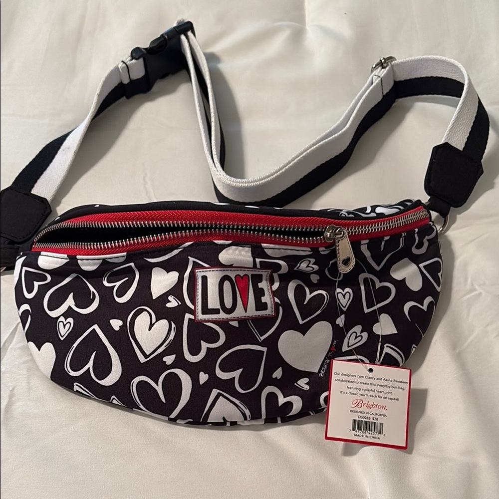 Brighton Black and White Heart Belt Bag